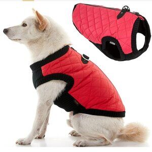 Fashion Vest Dog Jacket - Red, Medium - Warm Zip Up Bomber Vest